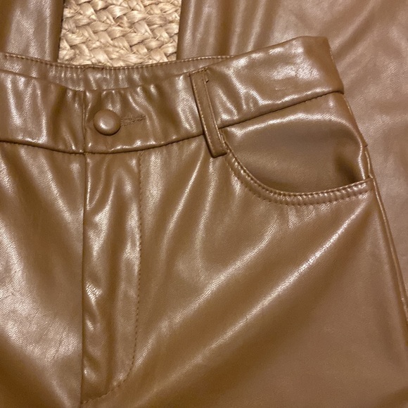 Brown Straight Leg Faux-Leather Pants - Picture 2 of 3